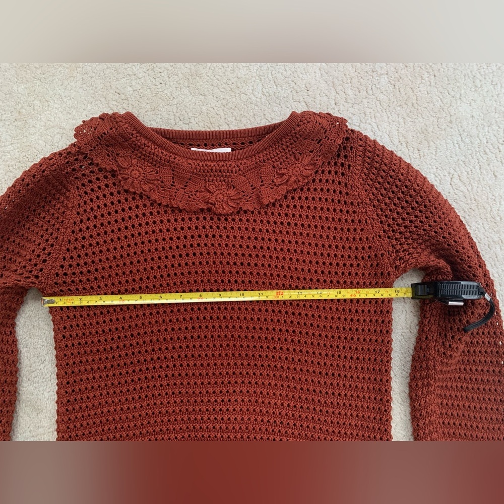 Doen Size Large Talia Knit Pima Cotton Sweater in Chile with Crochet Lace Collar - Picture 13 of 15